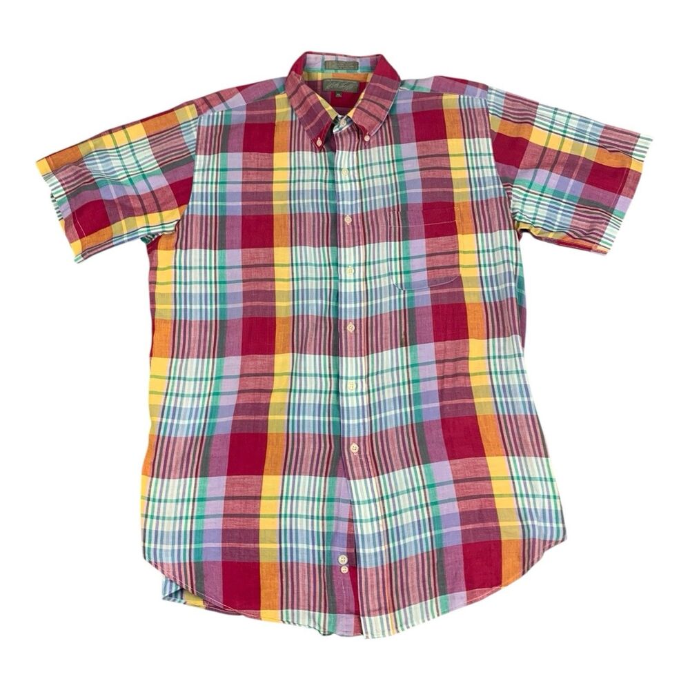 Vintage Lord & Taylor Kensington Collection Shirt Short Sleeve Plaid, Men’s XL